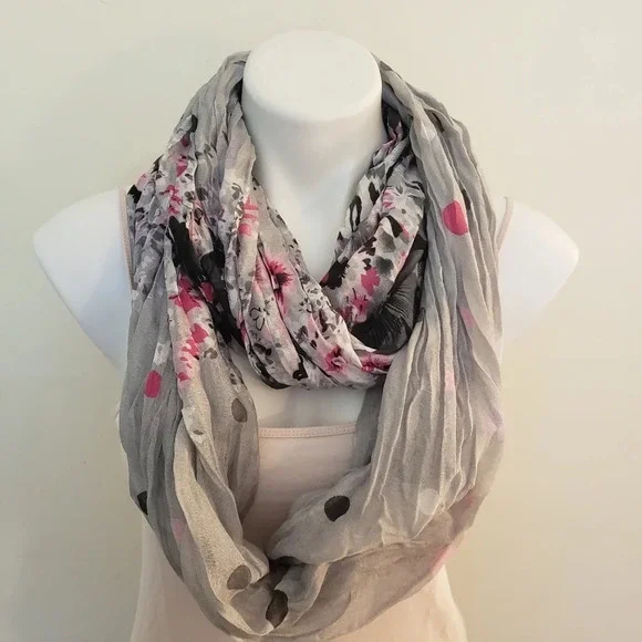 Rapti Fashion Grey/Pink Floral Infinity Scarf - Picture 1 of 9